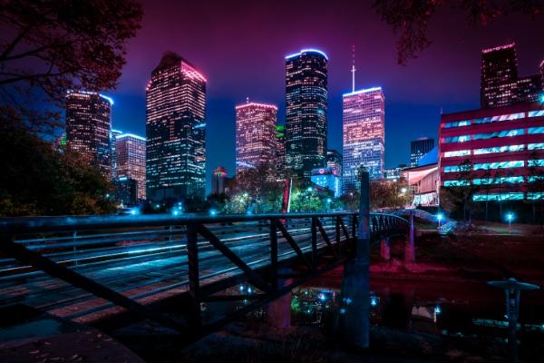 View of Downtown Houston in the evening.